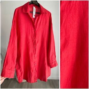 Calzedonia Cobey 100% Linen Shirt Dress Red Large